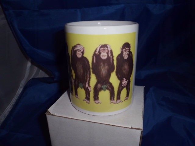 Monkey here no evil speak no evil Humorous mug