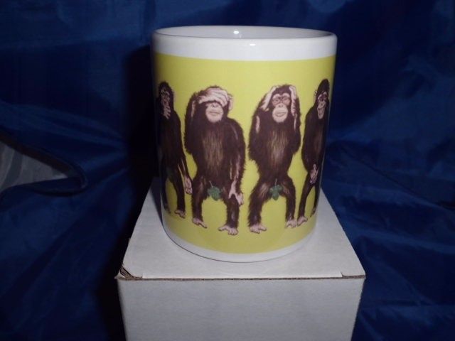 Monkey here no evil speak no evil Humorous mug