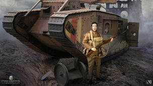 WW1 Tank with soldier next to it